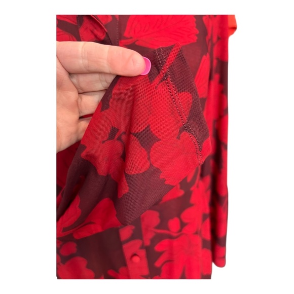 🩸🟣 EUC CABI Deep Red & Plum Floral Mesh Shirt Dress | Sz S - Picture 5 of 11